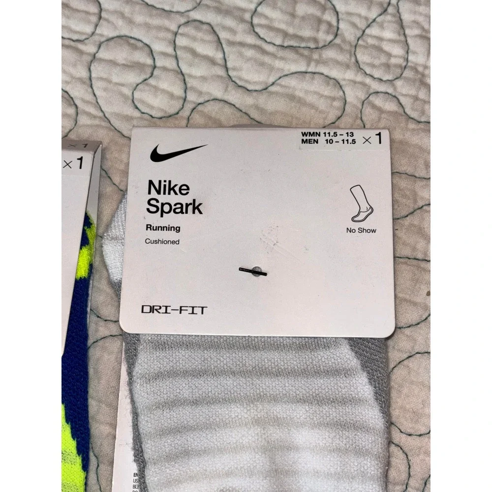 Nike Spark Running No Show Socks 2 Pairs Mens 10-11.5 Dri-FIT Cushioned